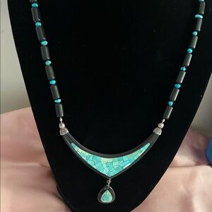 Mine Finds by Jay King Turquoise and Black Crescent Mosaic Necklace